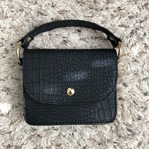 Black Croc Square Mini Bag